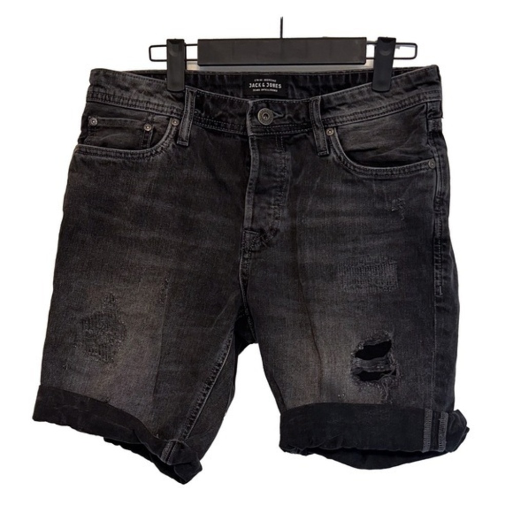 Distressed Black Jack and Jones Men's Shorts - Regular Fit - Size Small